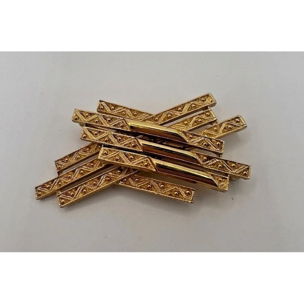 Monet Gold Brooch Abstract‎ Textured Bars Modernist Pin Vintage Signed Statement